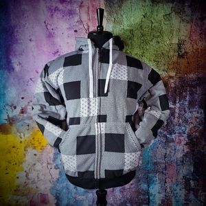 Large Black and White Checkered Full Zip Lined Hoodie